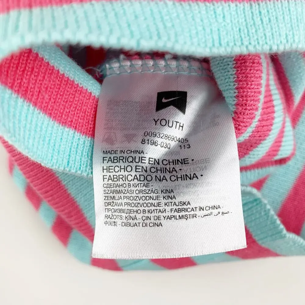 Bundle Lot New Nike Beanies Pink Blue Stripe Cotton Knit Kids Youth One Size